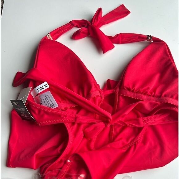 BAR III Solid Cowlneck One Piece Swimsuits Small Paradise Red swimwear S - Picture 10 of 13